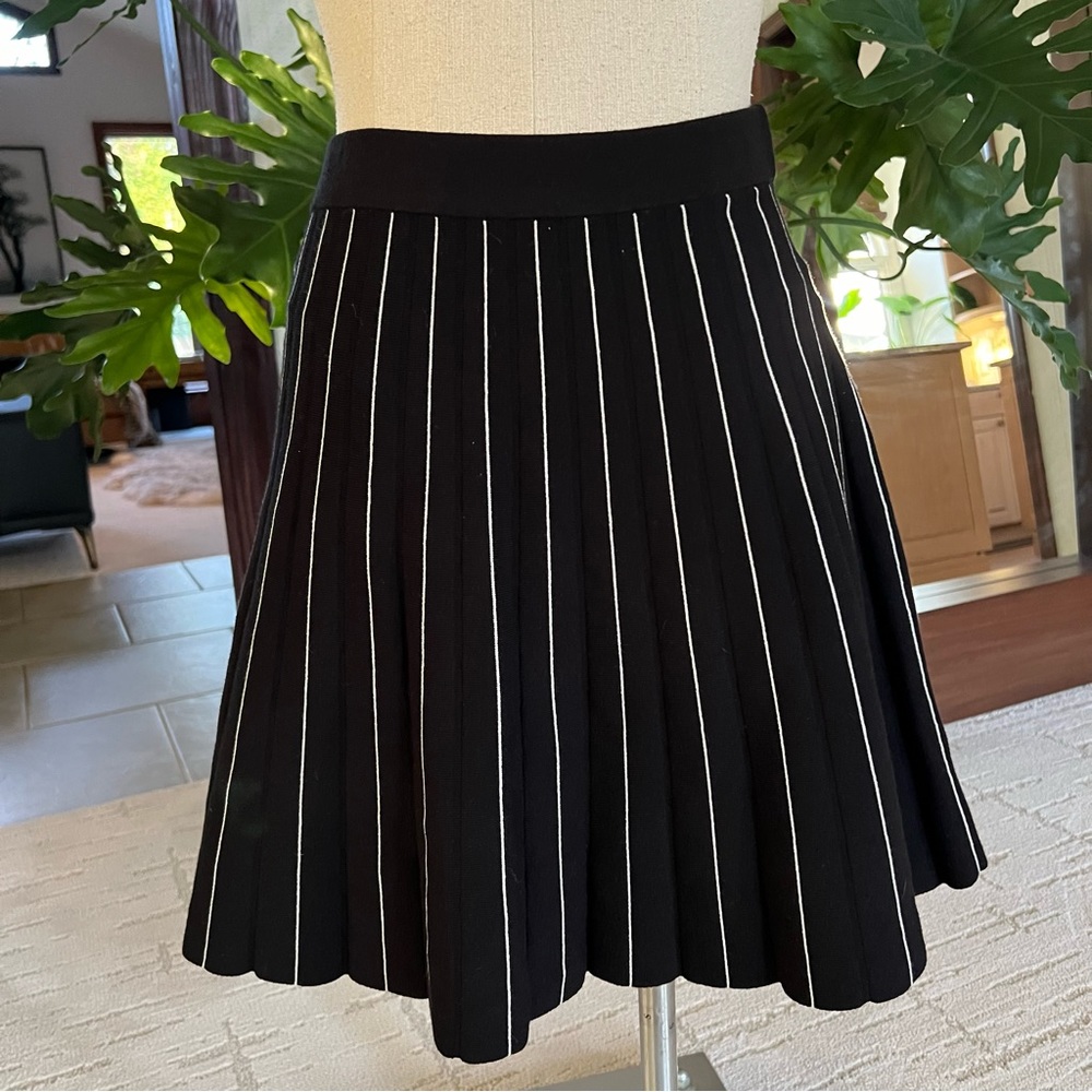 Ann Taylor Loft Skirt Black White Striped Pull On A-Line Size Small